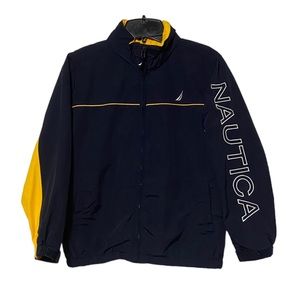 Vintage Nautica Kids Jacket Sailing Blue Yellow Full Zip Hood Spellout 90s